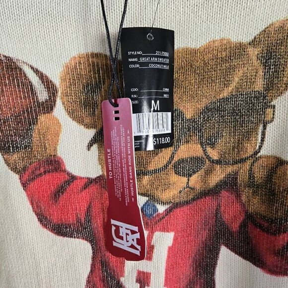 Hustle Gang Bear Football Sweater Mens SZ M NWT - Picture 7 of 10